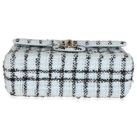 Blue White Tweed Quilted Mini Rectangular Flap Bag