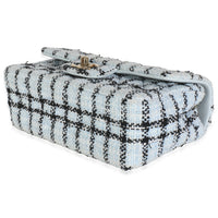 Blue White Tweed Quilted Mini Rectangular Flap Bag