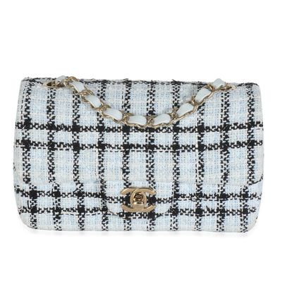 Blue White Tweed Quilted Mini Rectangular Flap Bag
