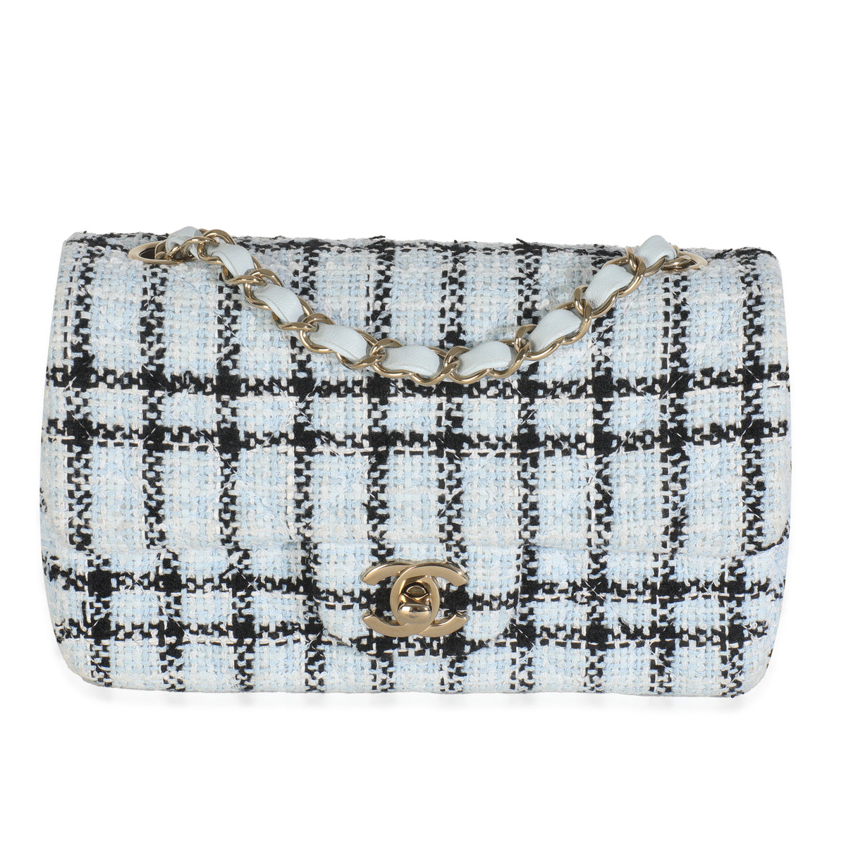 Blue White Tweed Quilted Mini Rectangular Flap Bag