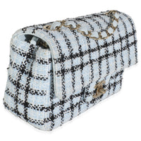 Blue White Tweed Quilted Mini Rectangular Flap Bag