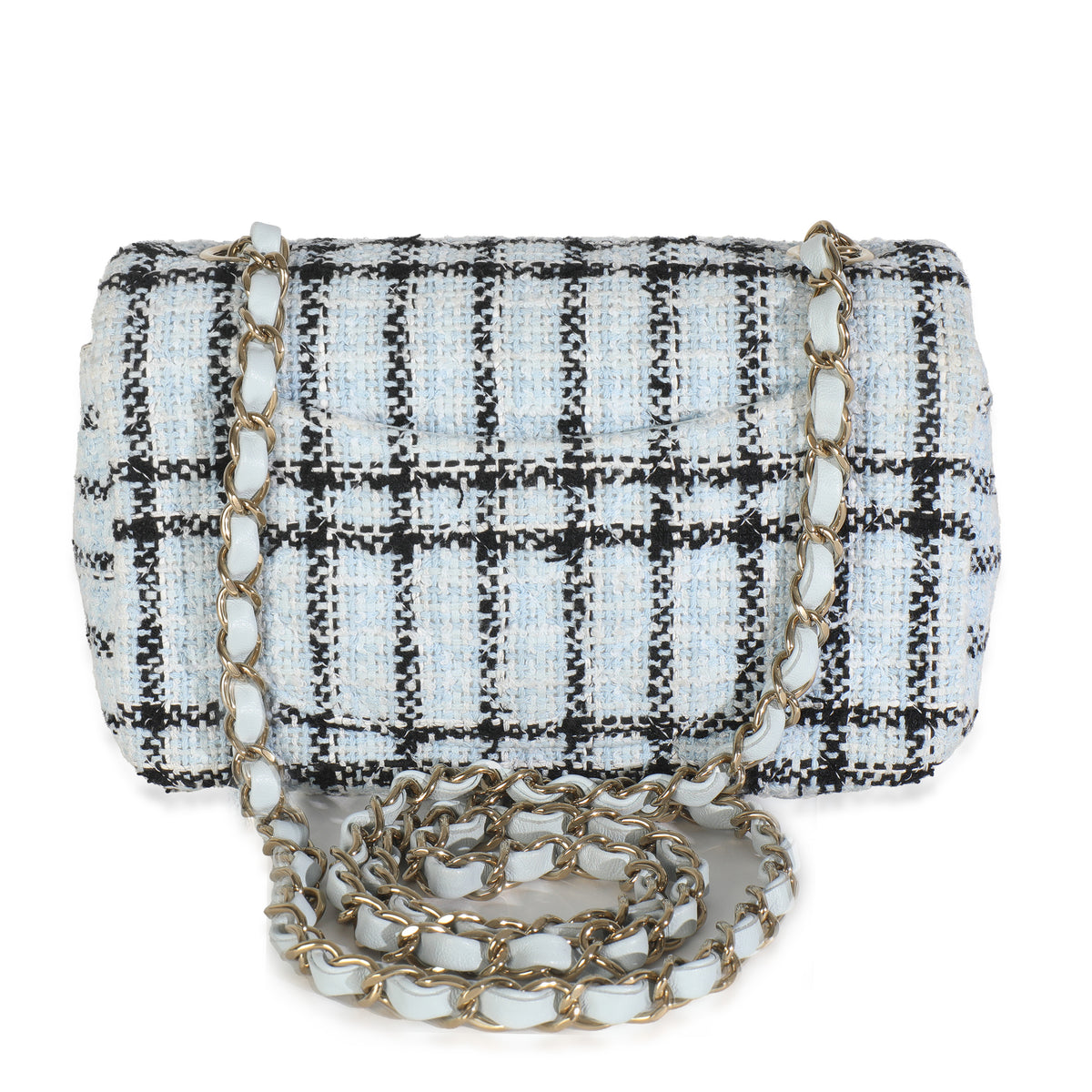 Blue White Tweed Quilted Mini Rectangular Flap Bag