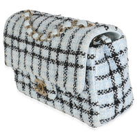 Blue White Tweed Quilted Mini Rectangular Flap Bag