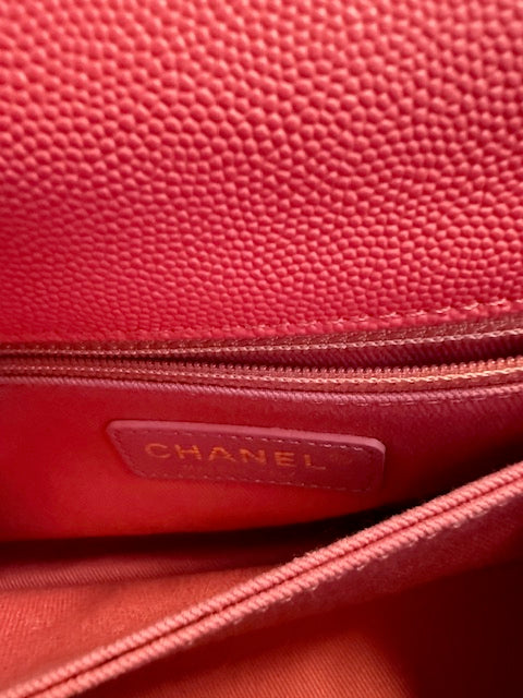 Pink Quilted Caviar Mini Coco Top Handle Flap Handbag