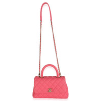 Pink Quilted Caviar Mini Coco Top Handle Flap Handbag