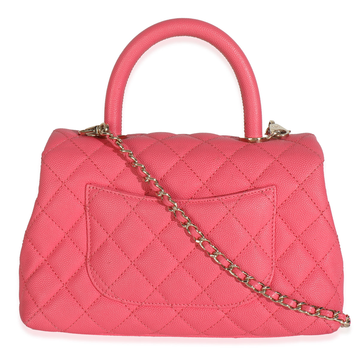 Pink Quilted Caviar Mini Coco Top Handle Flap Handbag