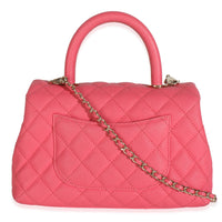 Pink Quilted Caviar Mini Coco Top Handle Flap Handbag