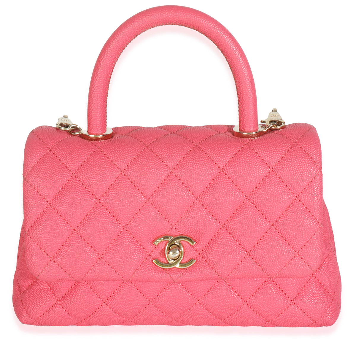 Pink Quilted Caviar Mini Coco Top Handle Flap Handbag