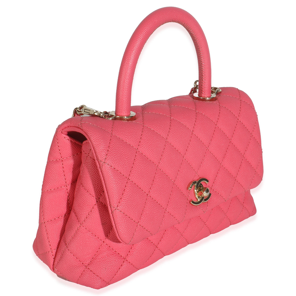 Pink Quilted Caviar Mini Coco Top Handle Flap Handbag