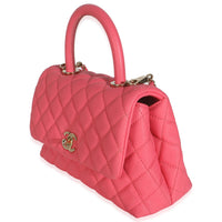 Pink Quilted Caviar Mini Coco Top Handle Flap Handbag