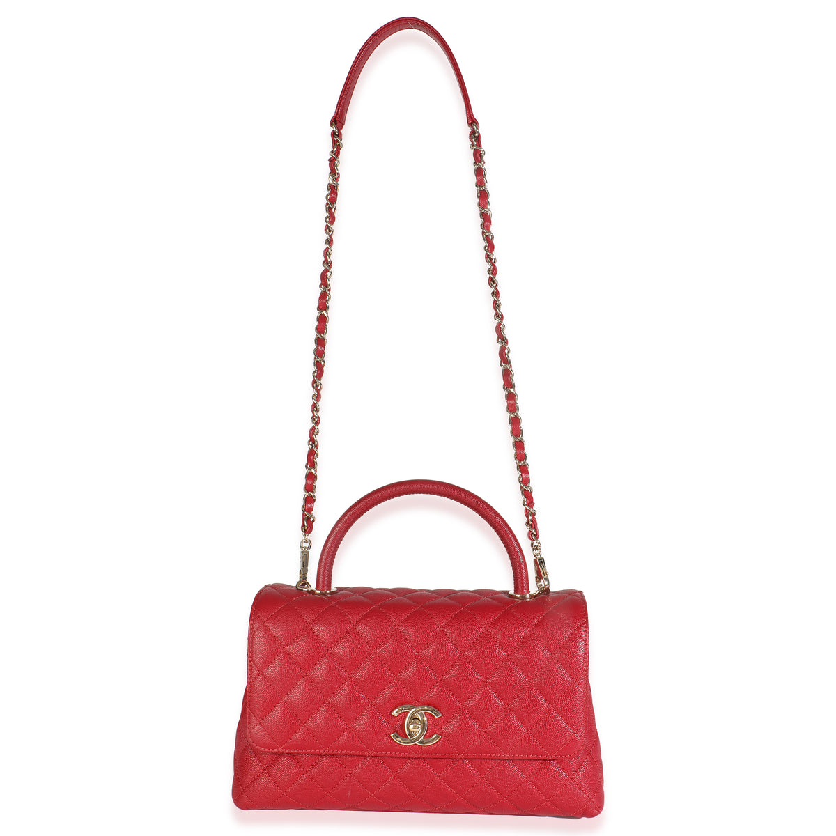 Red Quilted Caviar Medium Coco Handle Flap Bag