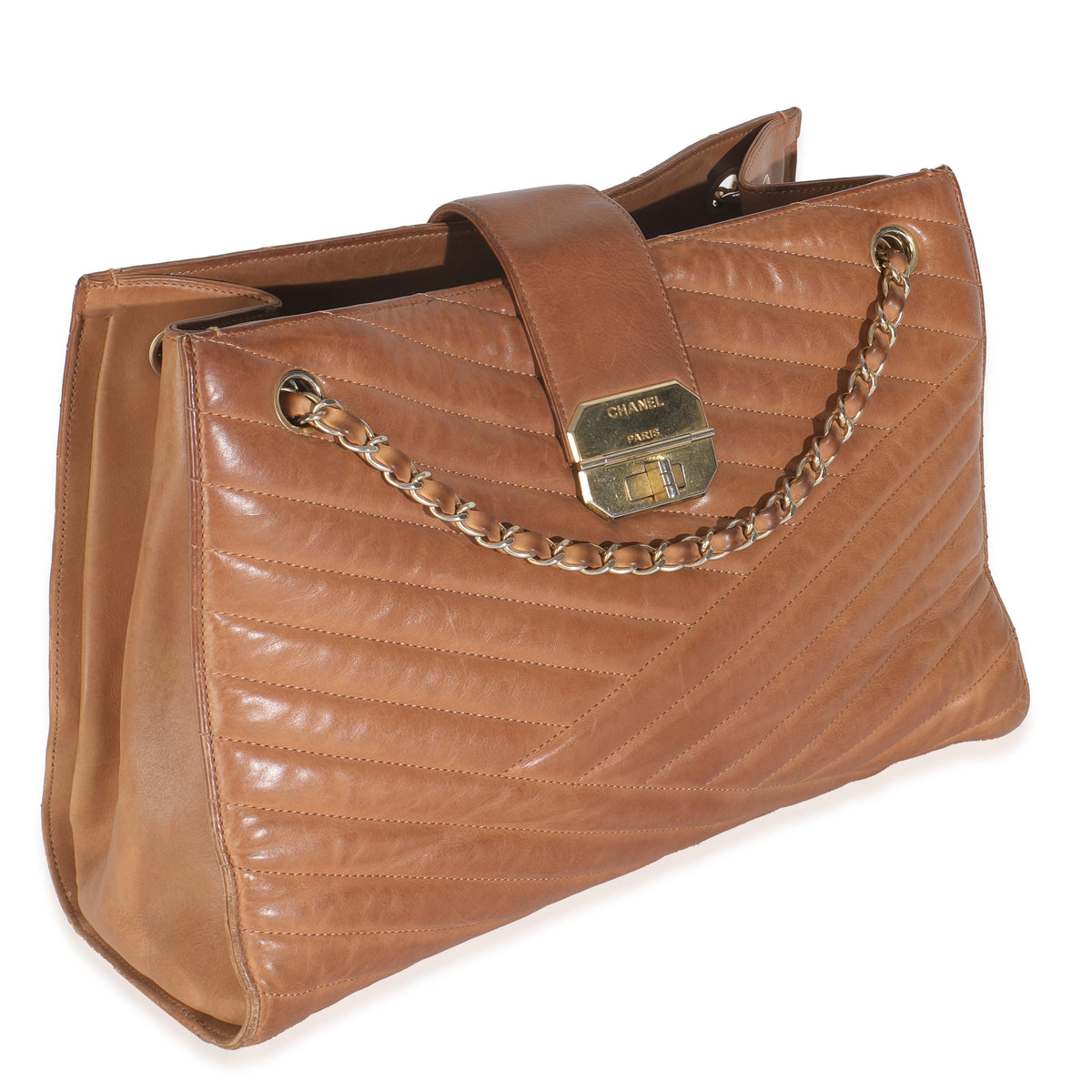 Brown Quilted Lambskin Large Gabrielle Accordion Tote