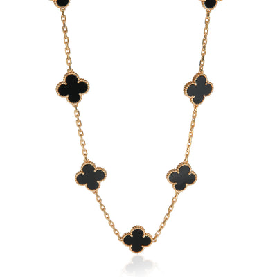 Yellow Gold Onyx Vintage Alhambra Necklace