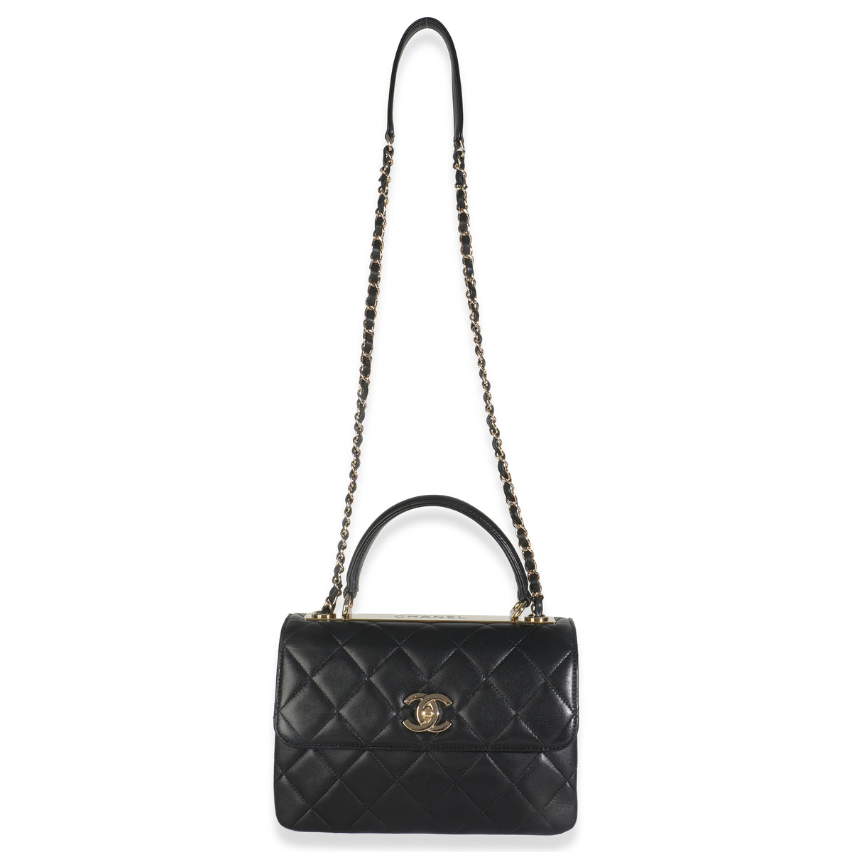 Black Quilted Lambskin Small Trendy CC Flap Dual Handle Bag