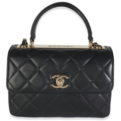 Black Quilted Lambskin Small Trendy CC Flap Dual Handle Bag