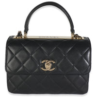 Black Quilted Lambskin Small Trendy CC Flap Dual Handle Bag