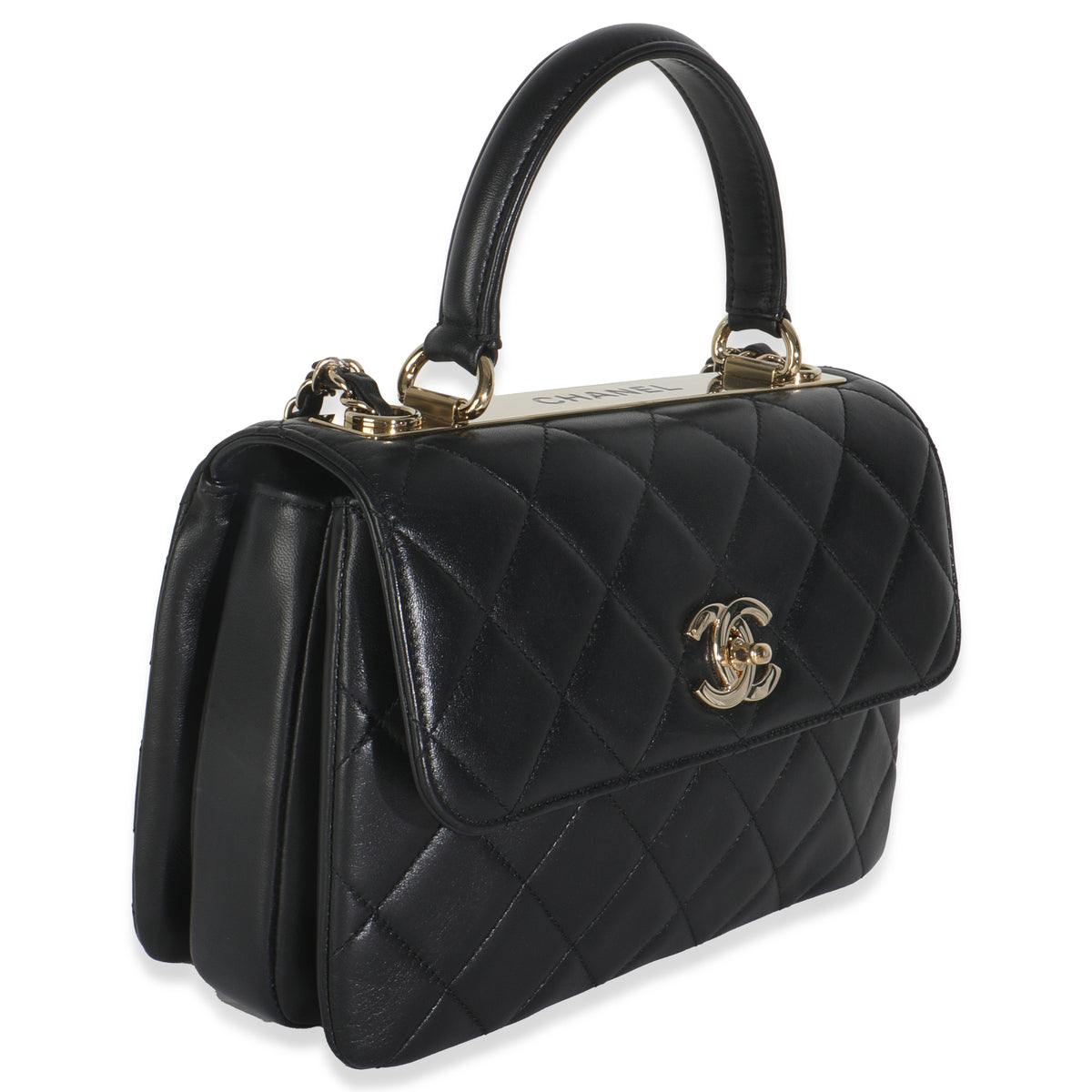 Black Quilted Lambskin Small Trendy CC Flap Dual Handle Bag