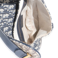 Blue Oblique Jacquard Canvas Medium Saddle Bag