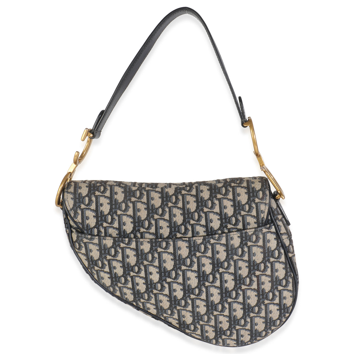 Blue Oblique Jacquard Canvas Medium Saddle Bag