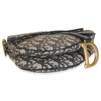 Blue Oblique Jacquard Canvas Medium Saddle Bag