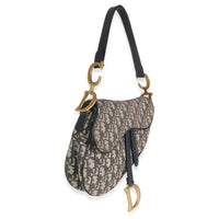 Blue Oblique Jacquard Canvas Medium Saddle Bag