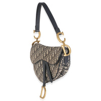 Blue Oblique Jacquard Canvas Medium Saddle Bag