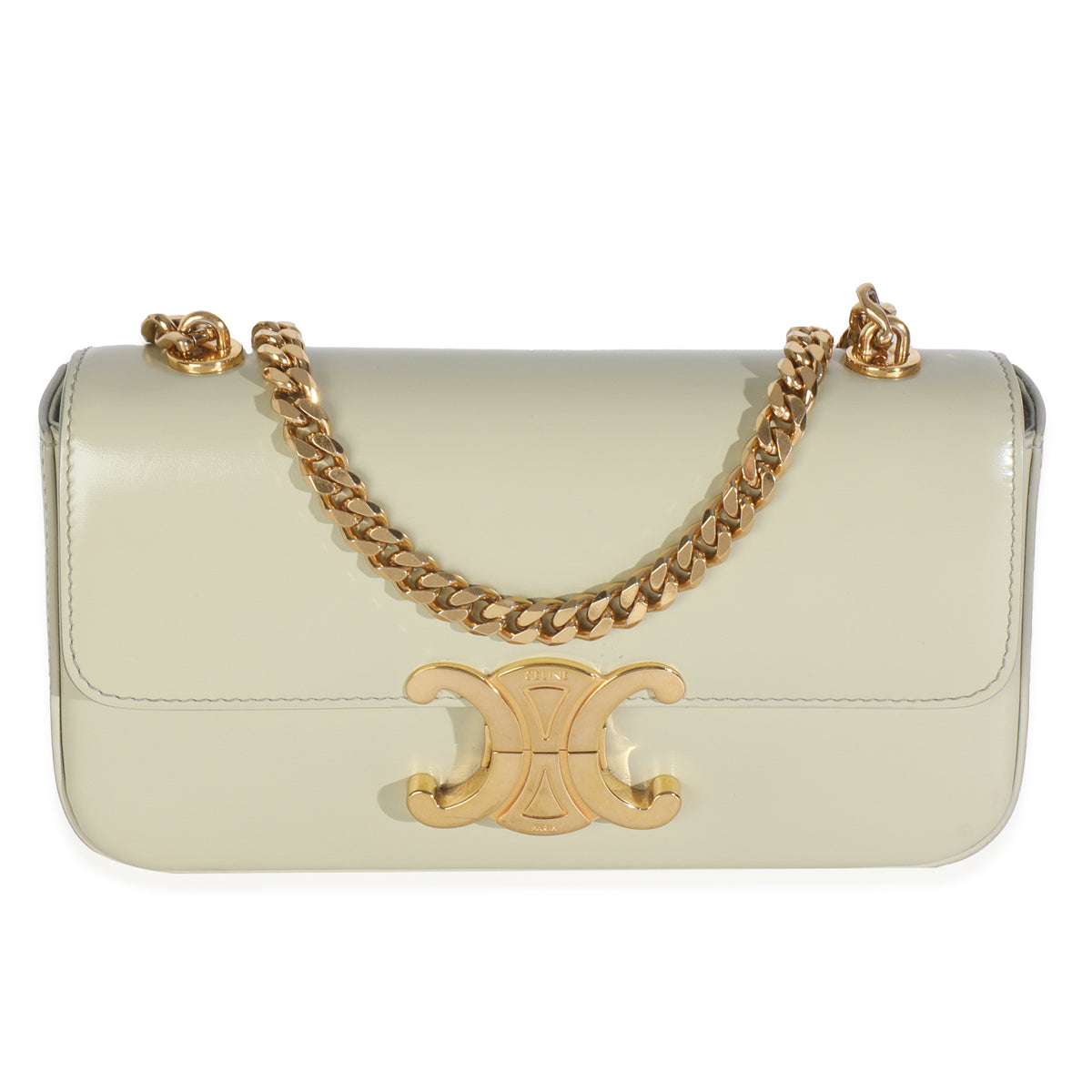 Almond Green Shiny Calfskin Triomphe Chain Shoulder Bag