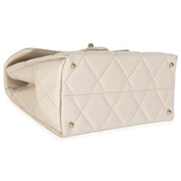 Beige Quilted Caviar Mini Retro Twist Top Handle Flap Handbag