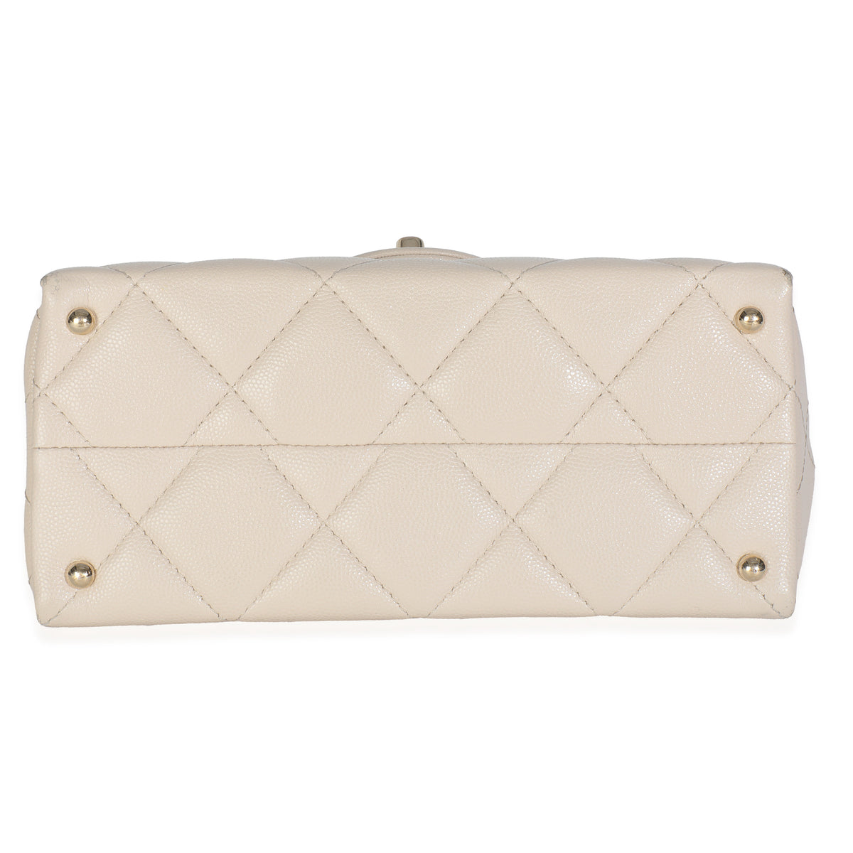 Beige Quilted Caviar Mini Retro Twist Top Handle Flap Handbag