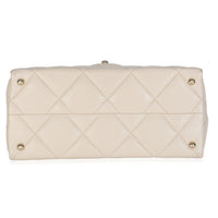 Beige Quilted Caviar Mini Retro Twist Top Handle Flap Handbag