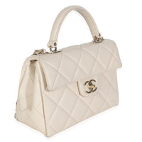 Beige Quilted Caviar Mini Retro Twist Top Handle Flap Handbag