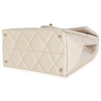 Beige Quilted Caviar Mini Retro Twist Top Handle Flap Handbag