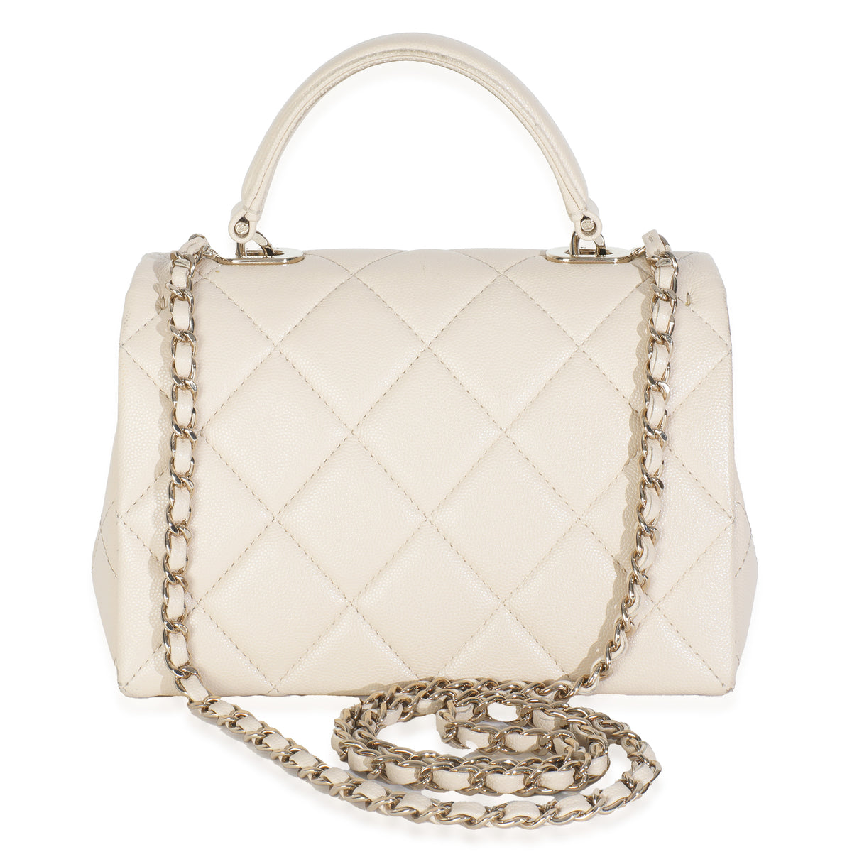 Beige Quilted Caviar Mini Retro Twist Top Handle Flap Handbag