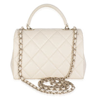 Beige Quilted Caviar Mini Retro Twist Top Handle Flap Handbag