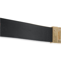 Black Calfskin Gold Square Logo Belt 70
