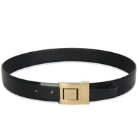 Black Calfskin Gold Square Logo Belt 70