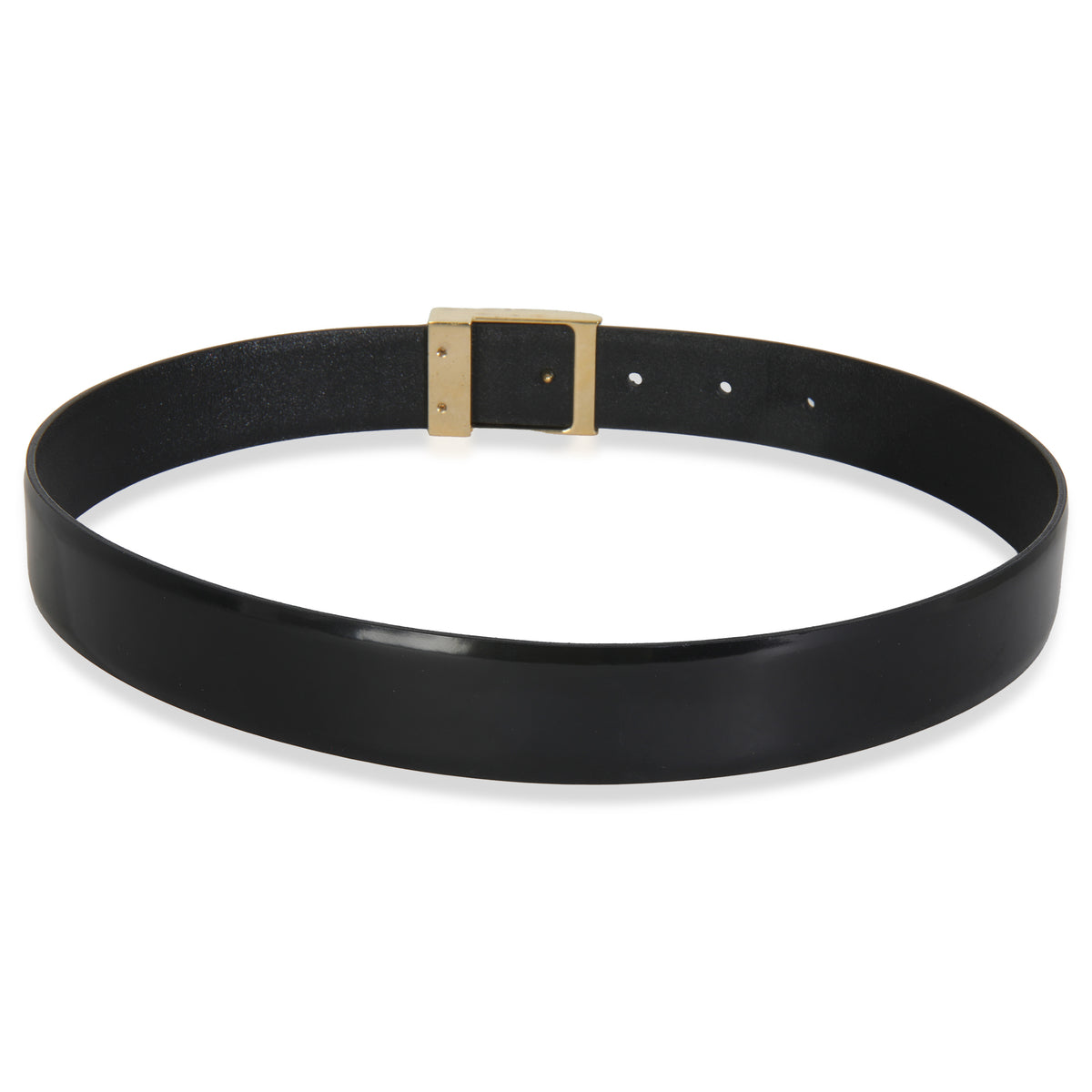 Black Calfskin Gold Square Logo Belt 70