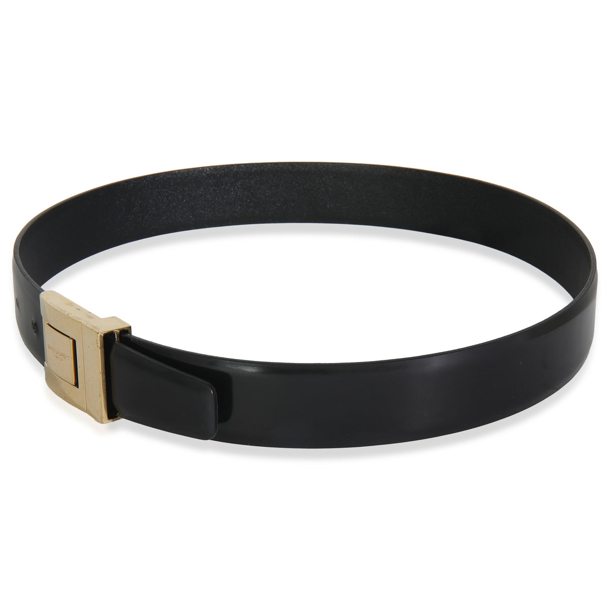 Black Calfskin Gold Square Logo Belt 70