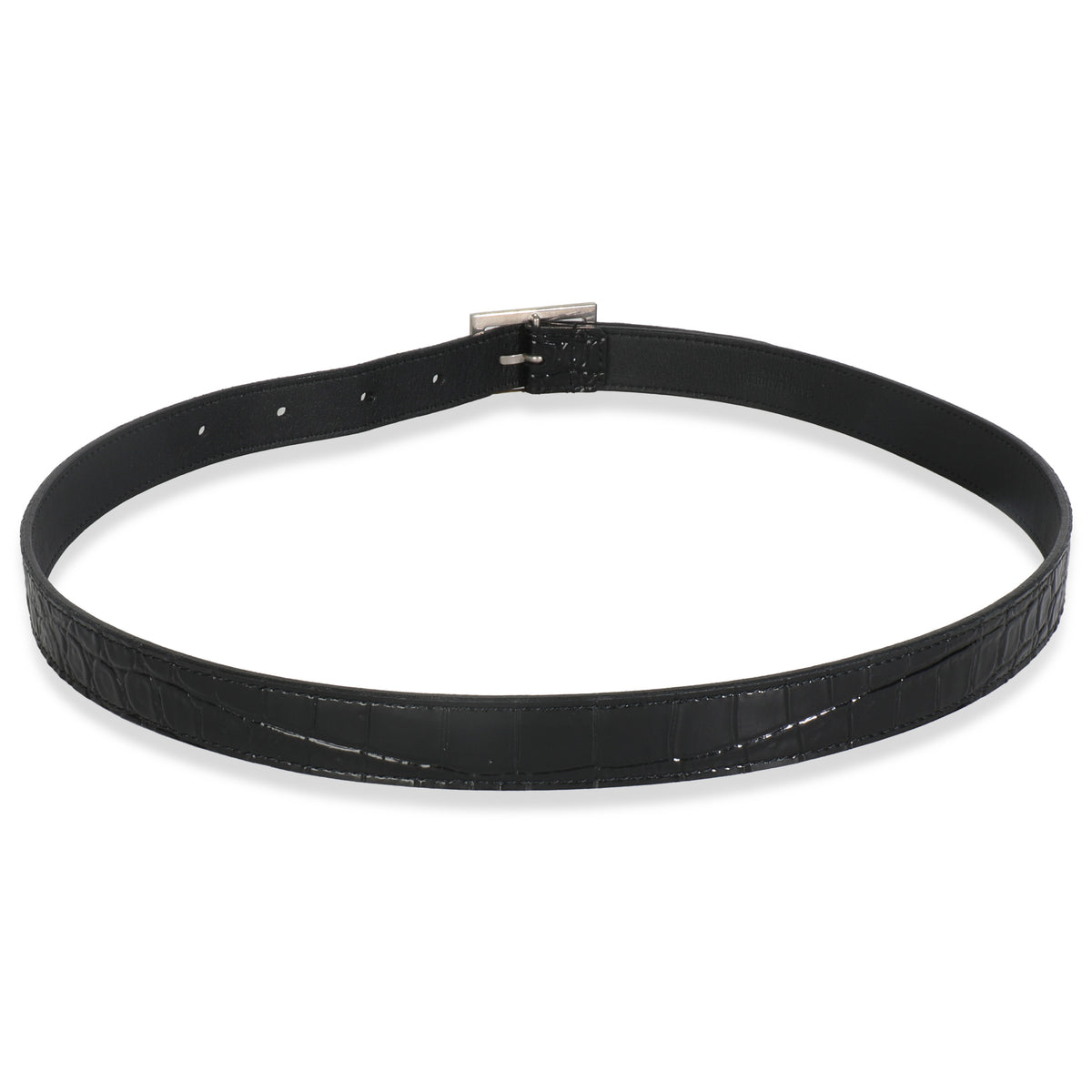 Black Croc Embossed Calfskin Buckle Belt 70