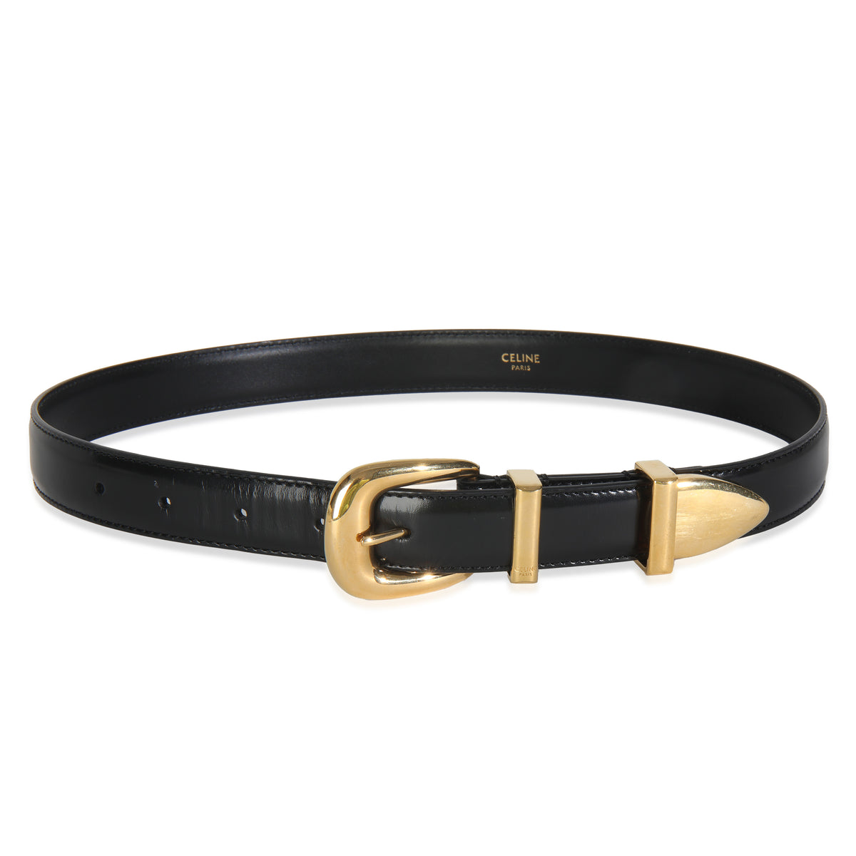Black Taurillon Gold Buckle Medium Western Belt 70