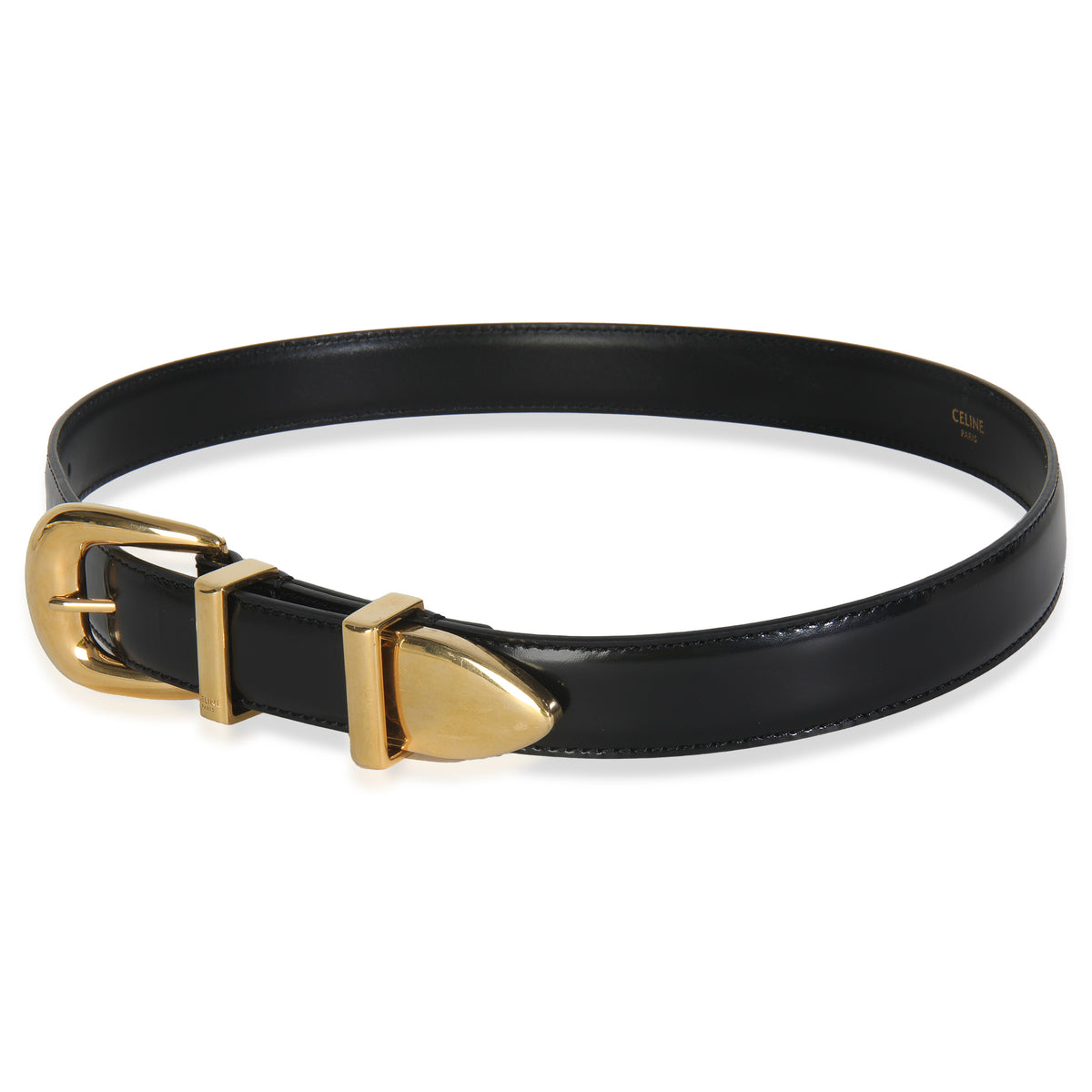 Black Taurillon Gold Buckle Medium Western Belt 70