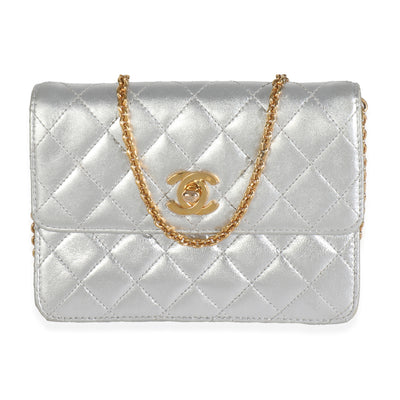 Vintage Silver Quilted Lambskin Extra Mini Flap