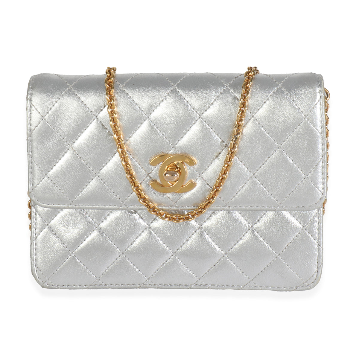 Vintage Silver Quilted Lambskin Extra Mini Flap