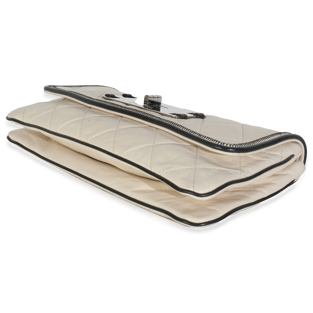 White Quilted Lambskin East/West Reissue Flap Bag