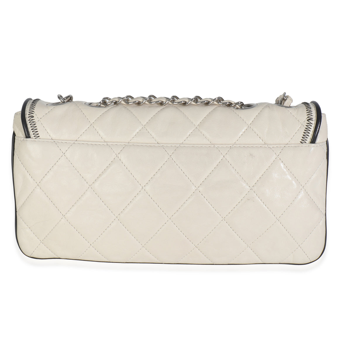 White Quilted Lambskin East/West Reissue Flap Bag