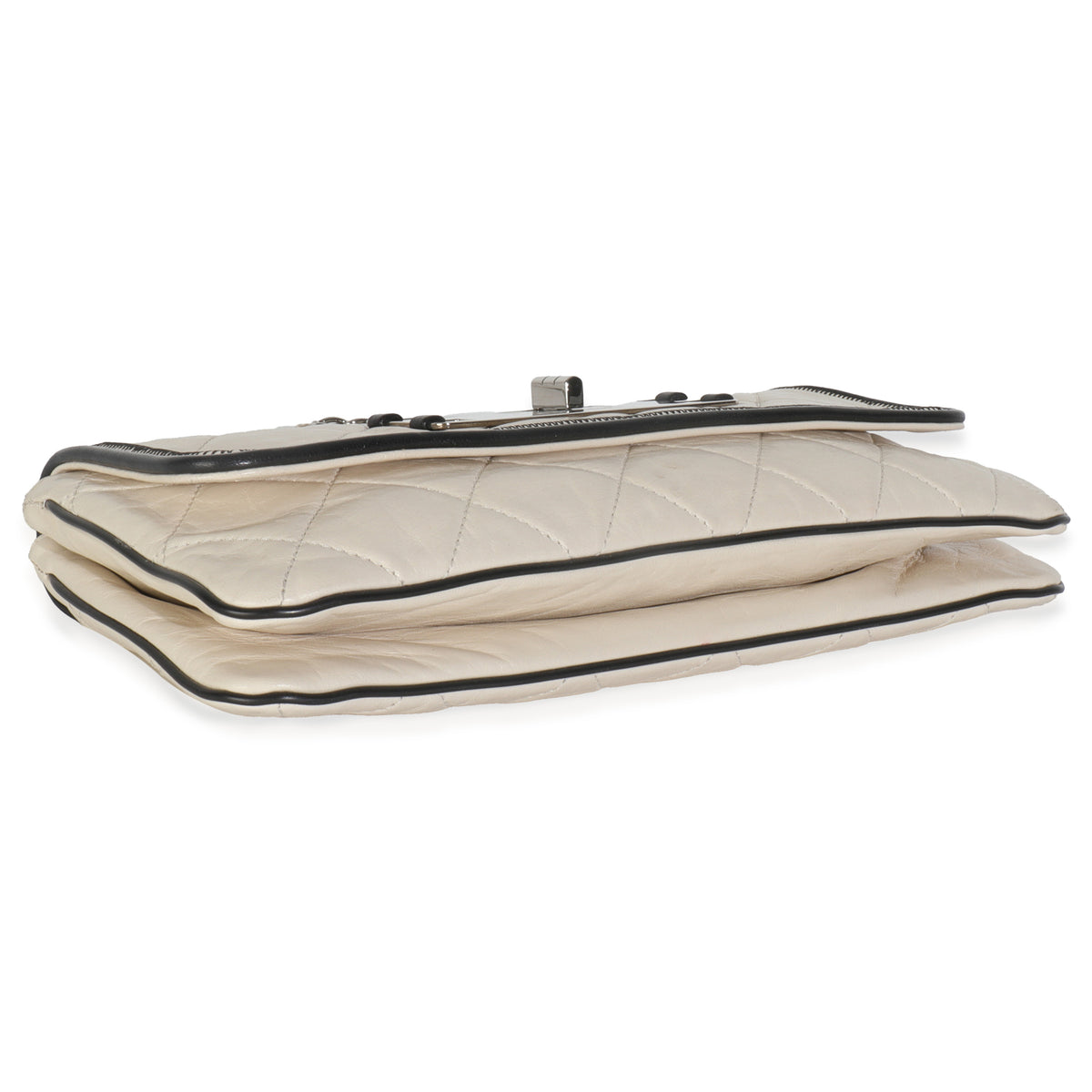 White Quilted Lambskin East/West Reissue Flap Bag