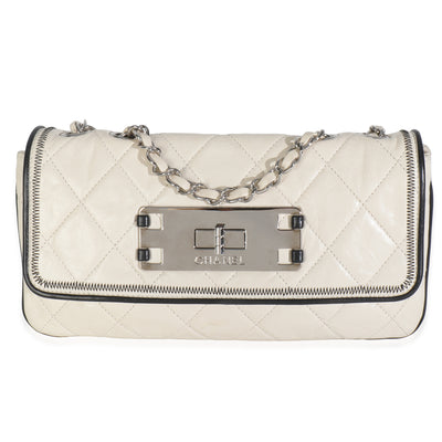 White Quilted Lambskin East/West Reissue Flap Bag