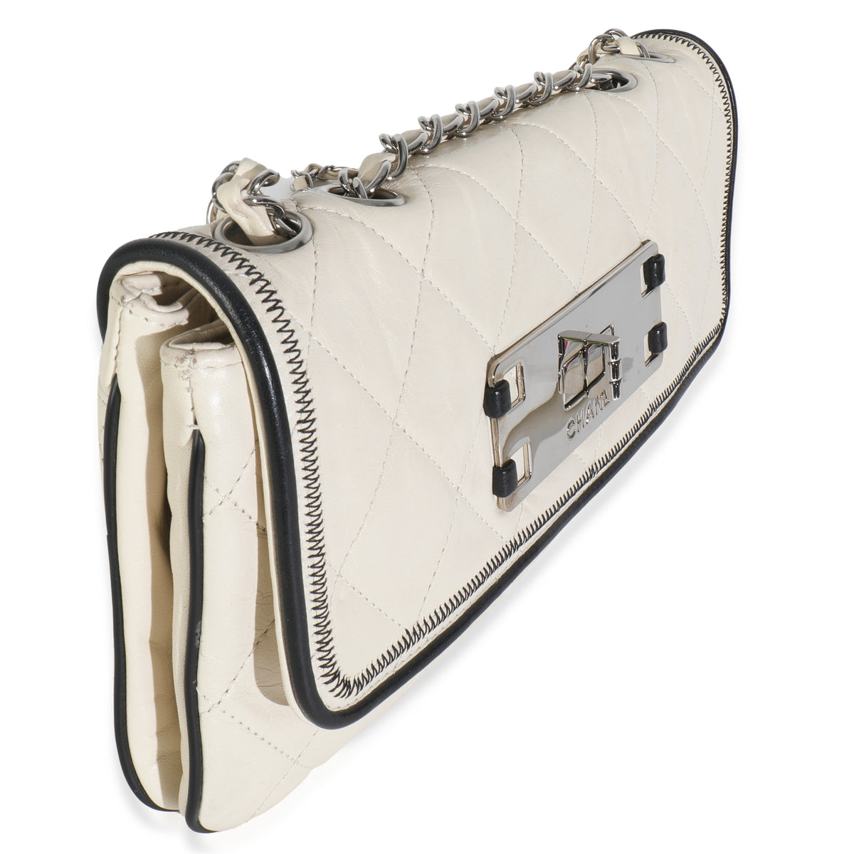 White Quilted Lambskin East/West Reissue Flap Bag