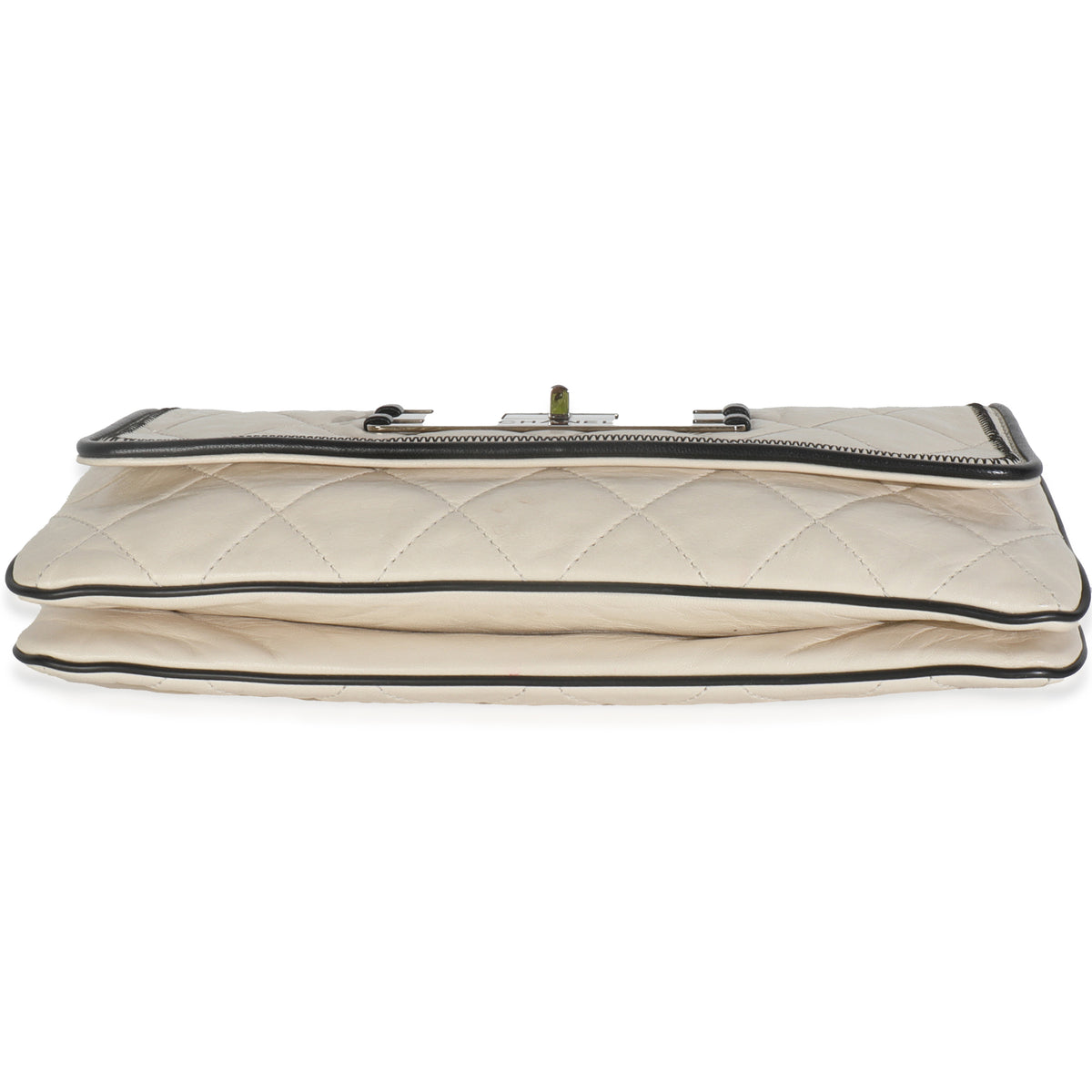 White Quilted Lambskin East/West Reissue Flap Bag