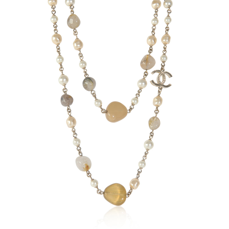 Gold-Plated  2014 100th Anniversary Faux Pearl & Bead Station Necklace